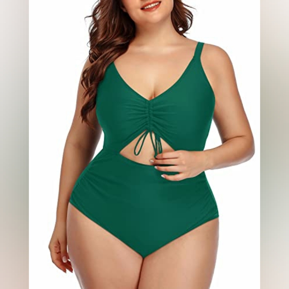NWT Daci Swimsuit Ruched Front Full Lining Built in Cups Green Womens 18 W - Picture 1 of 16